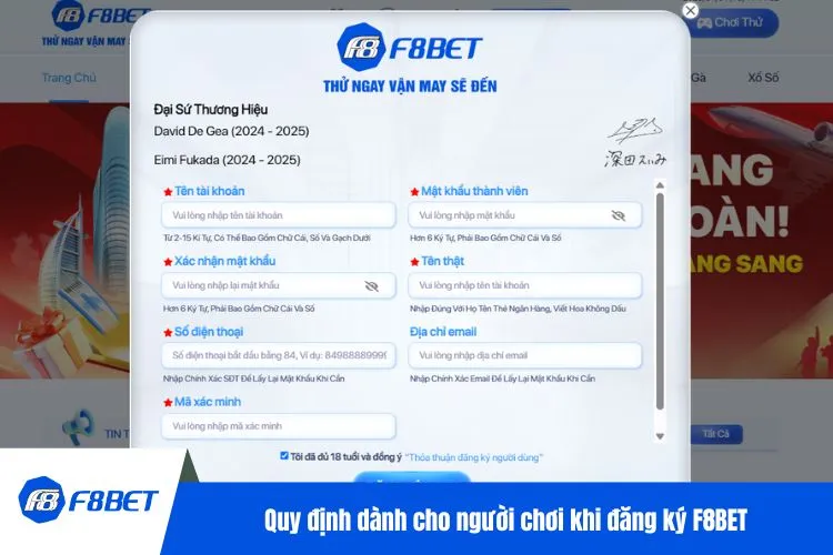 Quy định dành cho người chơi khi đăng ký F8BET
