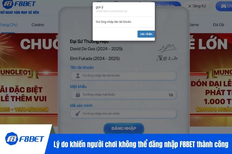 Lý do khiến người chơi không thể đăng nhập F8BET thành công
